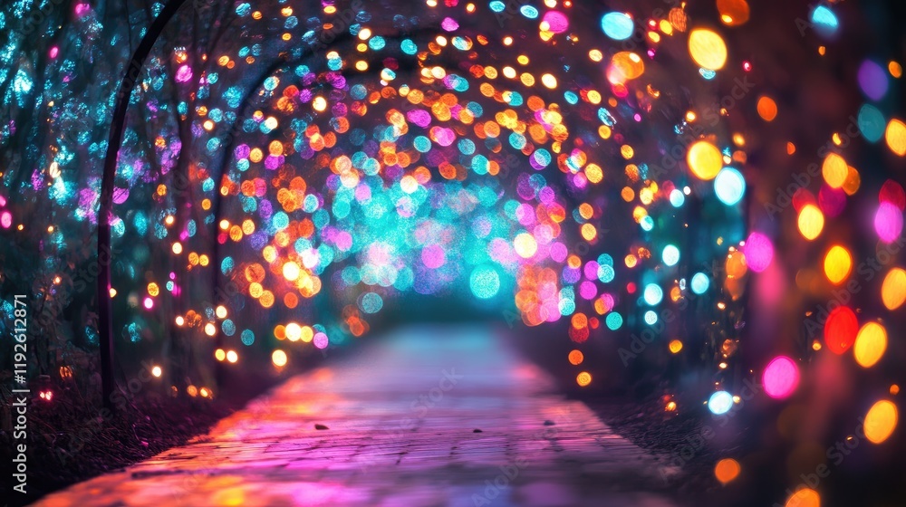 Aufkleber colorful bokeh lights creating an enchanting pathway in a dreamy atmosphere with vibrant hues and so