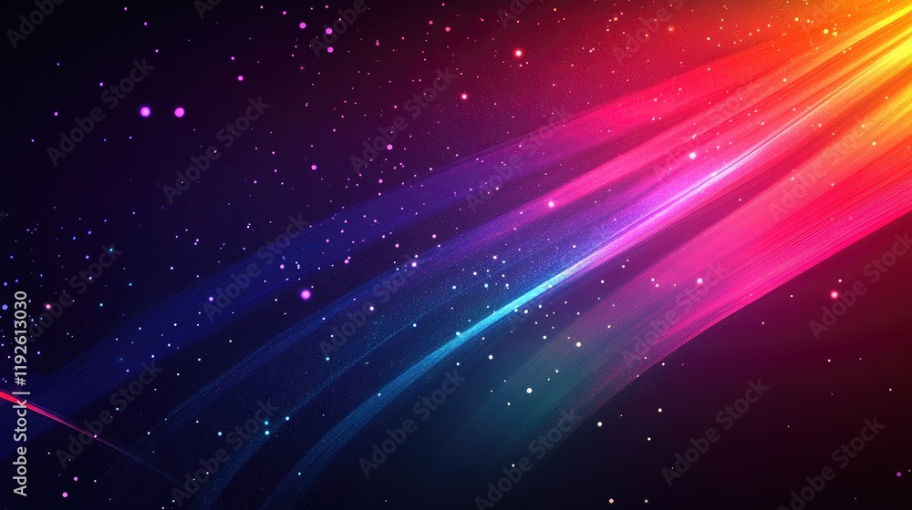 Leinwandbilder Dynamic abstract background with vibrant bokeh lights and sparkling particles in a gradient of colors for creative design projects.