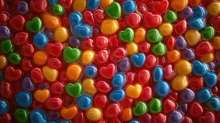 Obraz premium Colorful candy hearts background texture ideal for festive designs and romantic themes. Perfect for Valentine's Day or sweet treat promotions.