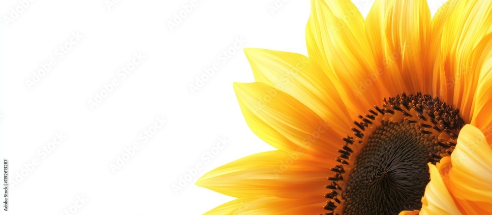 Poster Close up of a vibrant sunflower highlighting intricate details with ample negative space for text or design integration