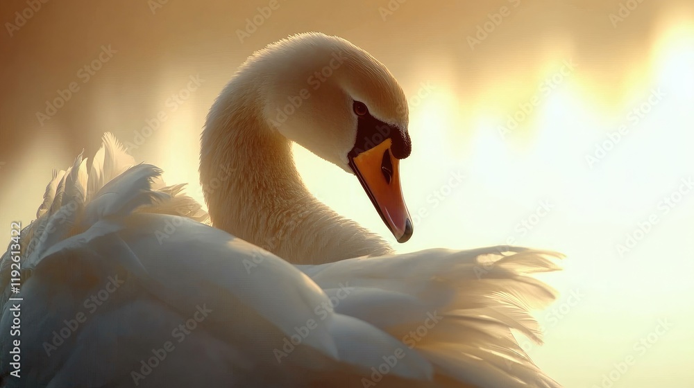 Aufkleber elegant mute swan gracefully observing its surroundings with soft golden light creating a serene atm