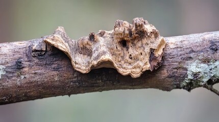 Macro shot of textured wood bark on a dead branch showcasing intricate details of agglomerate patterns in natural surroundings