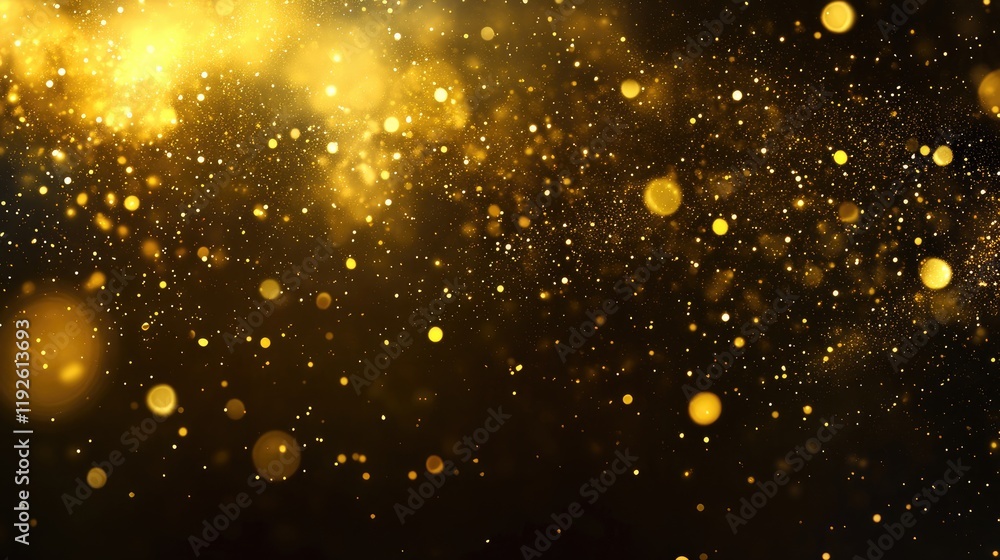 Poster Golden Bokeh Lights Background Creating a Magical Atmosphere with Vibrant Particles and Shimmering Effects Perfect for Celebrations