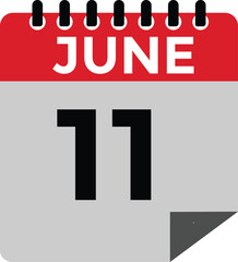 Calendar day 11 June. Vector calendar icon for June