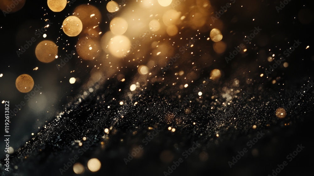 Poster elegant dark bokeh background with shimmering golden particles perfect for design projects and festi