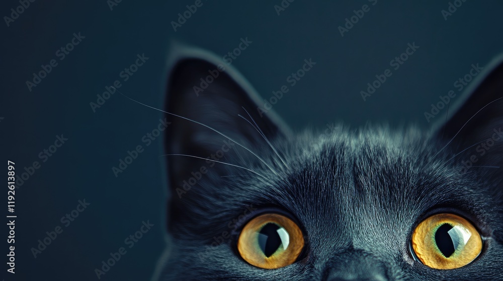 Aufkleber Black cat with bright yellow eyes gazing intently against a dark background creating ample copyspace for text inclusion
