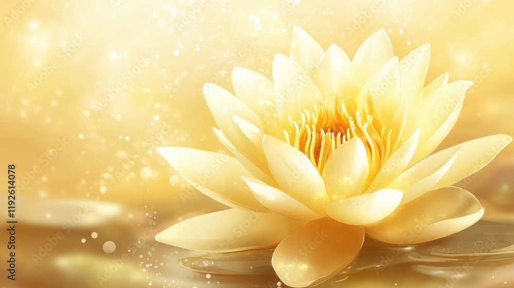 Aufkleber elegant yellow lotus flower blooming in serene water with soft bokeh background creating a tranquil 