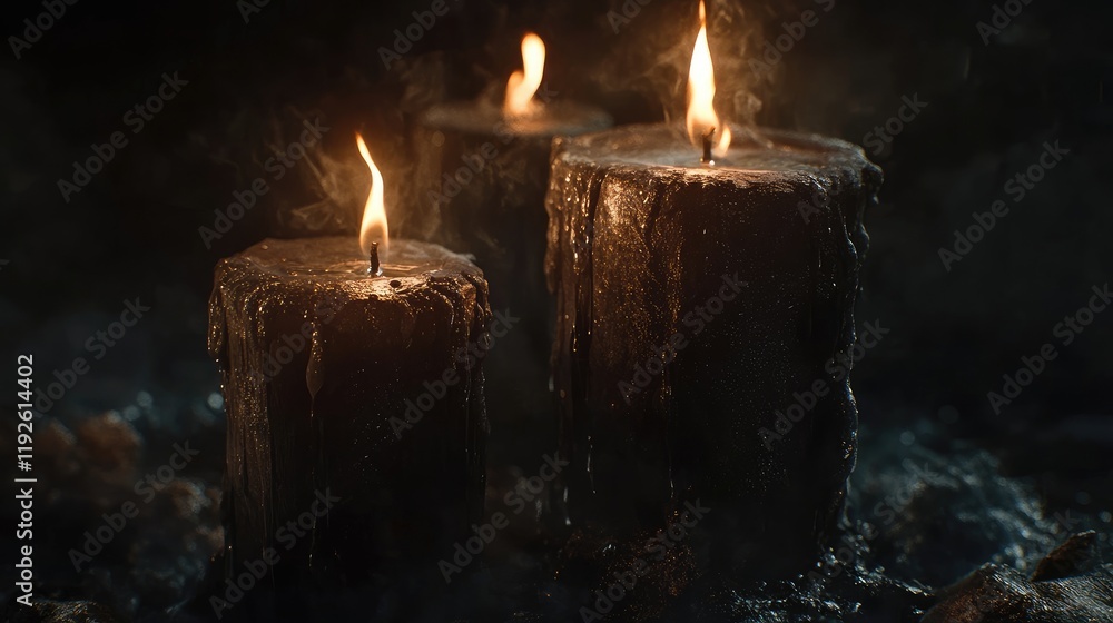 Aufkleber tranquil scene of three candles burning softly in the dark creating a serene and atmospheric backgro