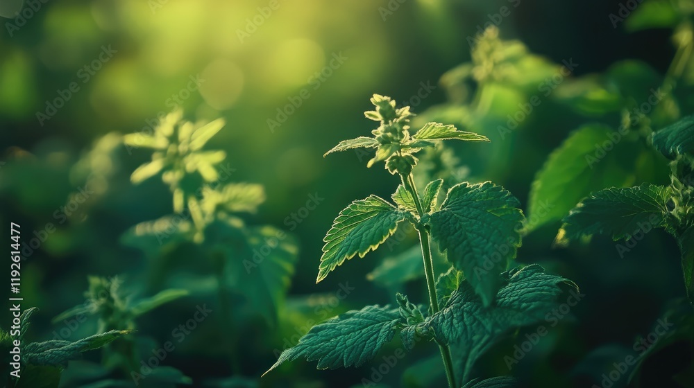 Poster Natural green foliage with bokeh effect creating a serene blurred background for nature-themed designs and projects.