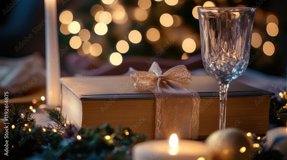 Poster elegant gift book with decorative ribbon set in a warm bokeh background perfect for celebrating spec