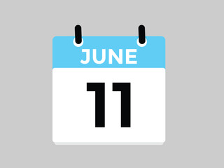 Calendar day 11 June. Vector calendar icon for June