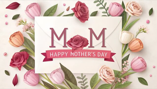 romantic pink with text Mom fot Happy Mother day greetings card