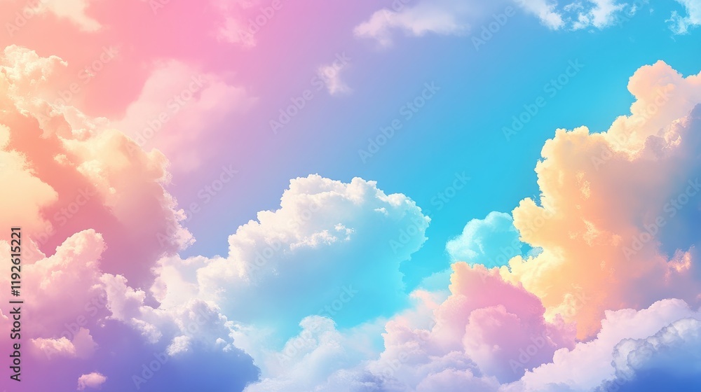 Poster twilight sky displaying vibrant hues of gold pink blue and multicolored clouds creating a serene and