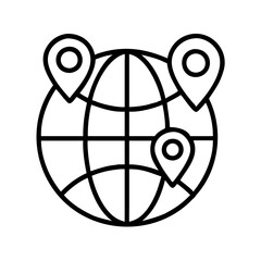 globe with pins icon, globe with pins line art - simple line art of globe with pins, perfect for globe with pins logos and icons and themed design