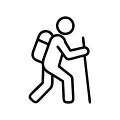 hiker with walking stick icon, hiker with walking stick line art - simple line art of hiker with walking stick, perfect for hiker with walking stick logos and icons and themed design