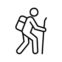hiker with walking stick icon, hiker with walking stick line art - simple line art of hiker with walking stick, perfect for hiker with walking stick logos and icons and themed design
