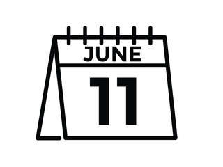 Calendar day 11 June. Vector calendar icon for June