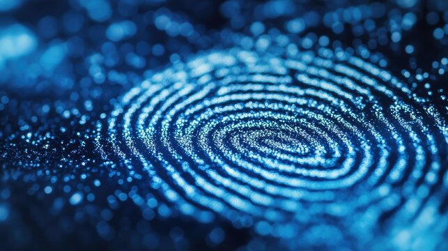 Close up of detailed fingerprints illuminated on a modern digital scanner showcasing biometric technology and security features