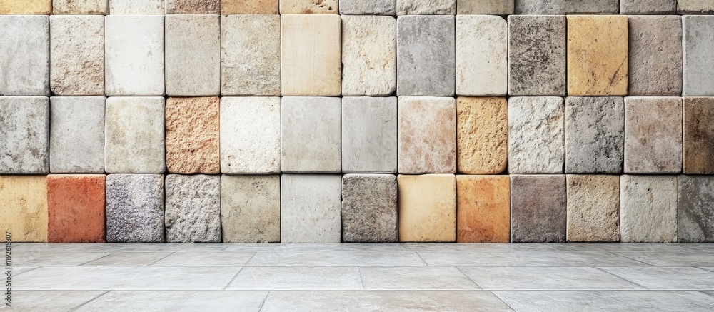 Aufkleber Concrete block wall backdrop for creative design with ample empty space for text and branding opportunities in a modern setting.