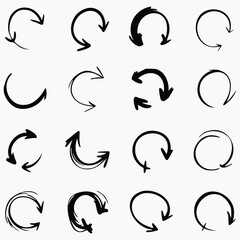 collection of hand-drawn circular and curved arrow symbols. Created with simple black lines on a clean background