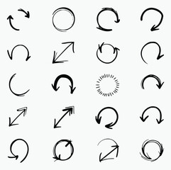 collection of hand-drawn arrows and a sunburst/burst element. Created with simple black lines on a clean background, the arrows illustrate various types of movement and direction