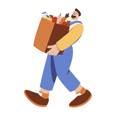 A flat illustration of a man doing grocery delivery 
