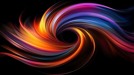 A 3D rendering of a swirling abstract shape with colorful gradients.
