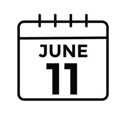 Calendar day 11 June. Vector calendar icon for June