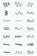 collection of diverse, hand-drawn lines and squiggles. Created with simple black lines on a clean background, the lines vary in style, including smooth wavy lines, sharp zig-zag lines, chaotic scribbl