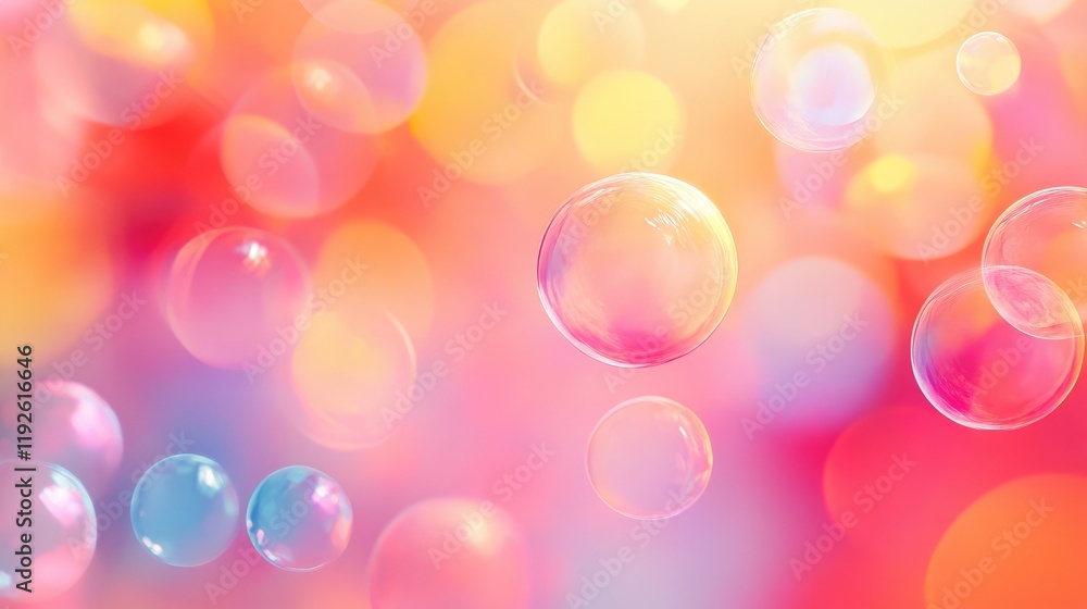Aufkleber Colorful bokeh background with delicate bubbles creating a dreamy atmospheric effect in warm orange and pink hues