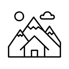 mountain cabin icon, mountain cabin line art - simple line art of mountain cabin, perfect for mountain cabin logos and icons and themed design