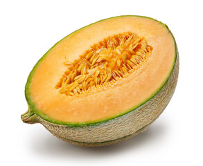 Cantaloupe melon cross cut section isolated on white background. File contains clipping path.