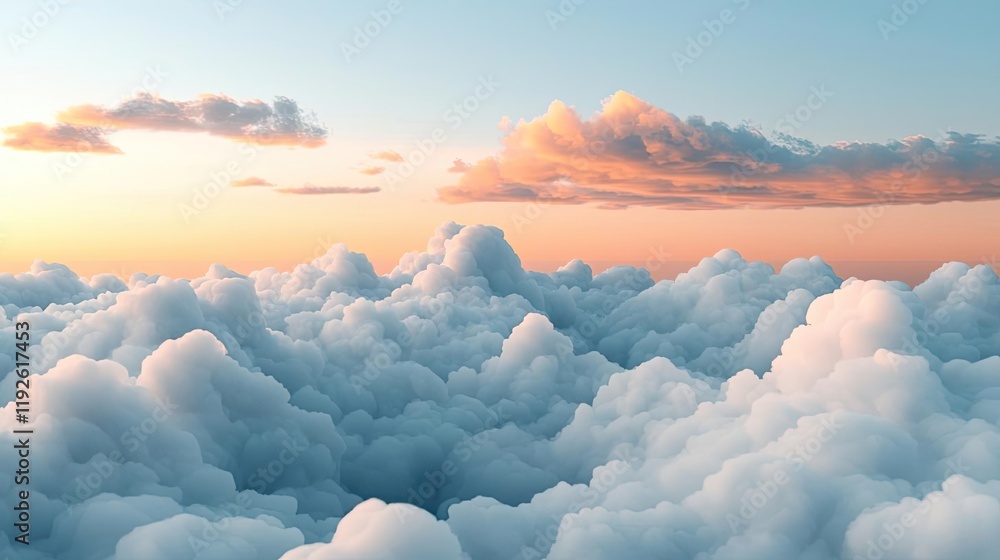 Poster cloudy abstract background concept. serene sky with fluffy clouds illuminated by soft sunset hues.