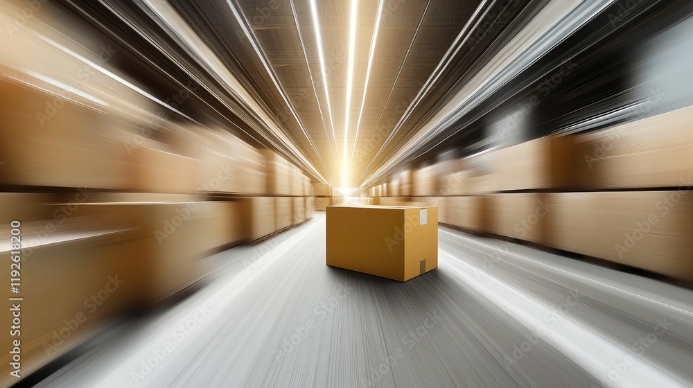 Poster dynamic motion of cardboard boxes representing delivery and transportation concept with light effect