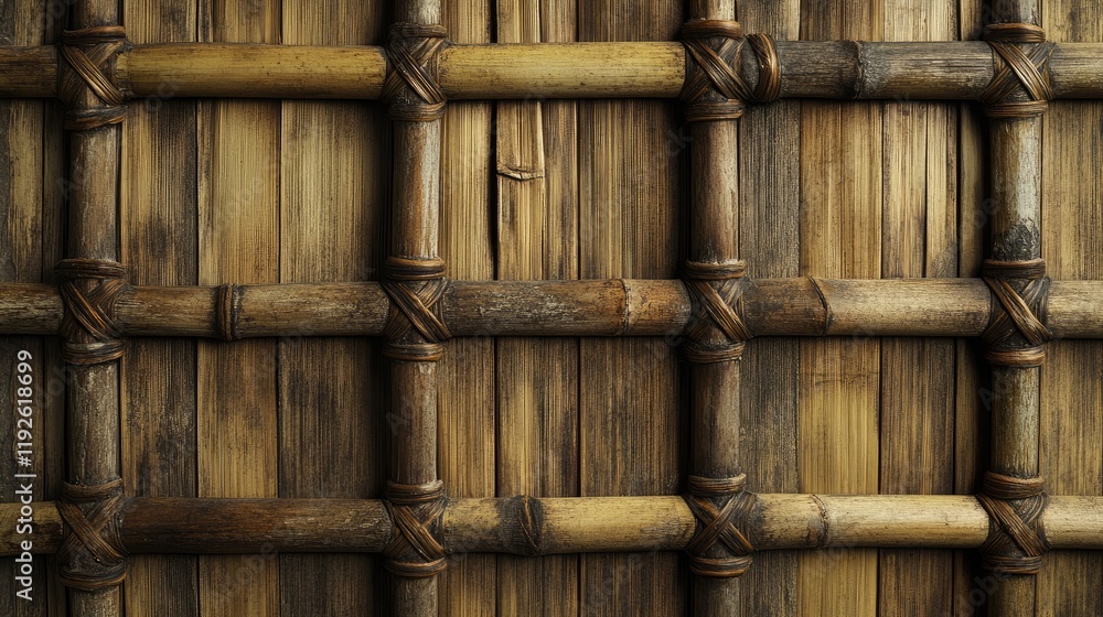 Aufkleber Bamboo Mat Rustic Grunge Background with Textured Weave Pattern for Natural and Eco-Friendly Design Projects