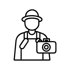 traveler with camera icon, traveler with camera line art - simple line art of traveler with camera, perfect for traveler with camera logos and icons and themed design