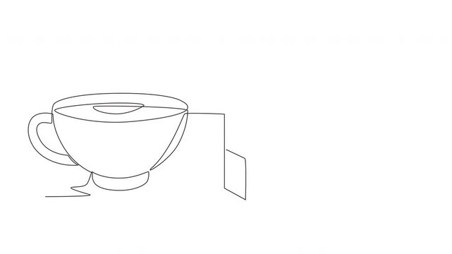 Animated lapis legit cake and a glass of tea. Lapis legit cake concept one-line drawing