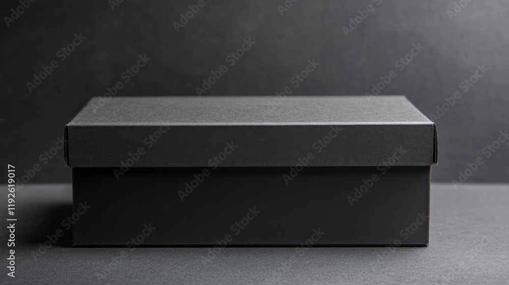 Poster black cardboard box on a dark background ready for branding or packaging design with ample space for