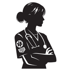 Paramedic Silhouette Vector Illustration, Solid White Background.