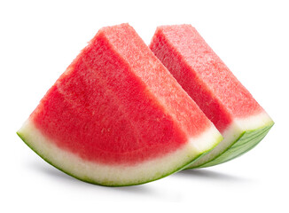 Watermelon triangle slices without seeds isolated on white background. Clipping path.