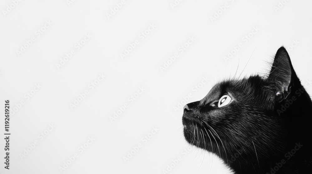 Poster Black Cat Profile on Minimal White Background Suitable for Text Placement and Creative Design Use