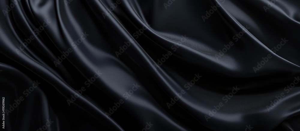 Poster Sleek black satin fabric backdrop creating a smooth elegant surface for photography or graphic design projects featuring text placement