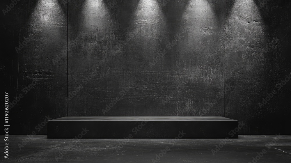 Aufkleber aged black cement wall and display platform with ambient lighting ideal for text and product showcas