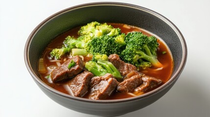 Fototapeta premium Savory Beef Soup with Tender Broccoli and Noodles in a Stylish Bowl