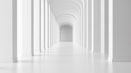 Blurred abstract background idea. A spacious, minimalist corridor with white walls and arches creating an endless perspective.