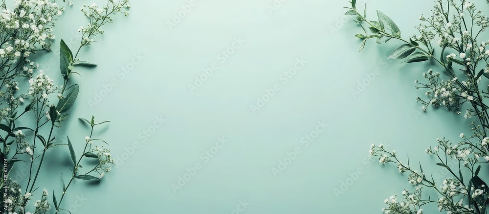 Poster Pastel background banner featuring delicate flowers and greenery with ample empty space for customizable text or messages