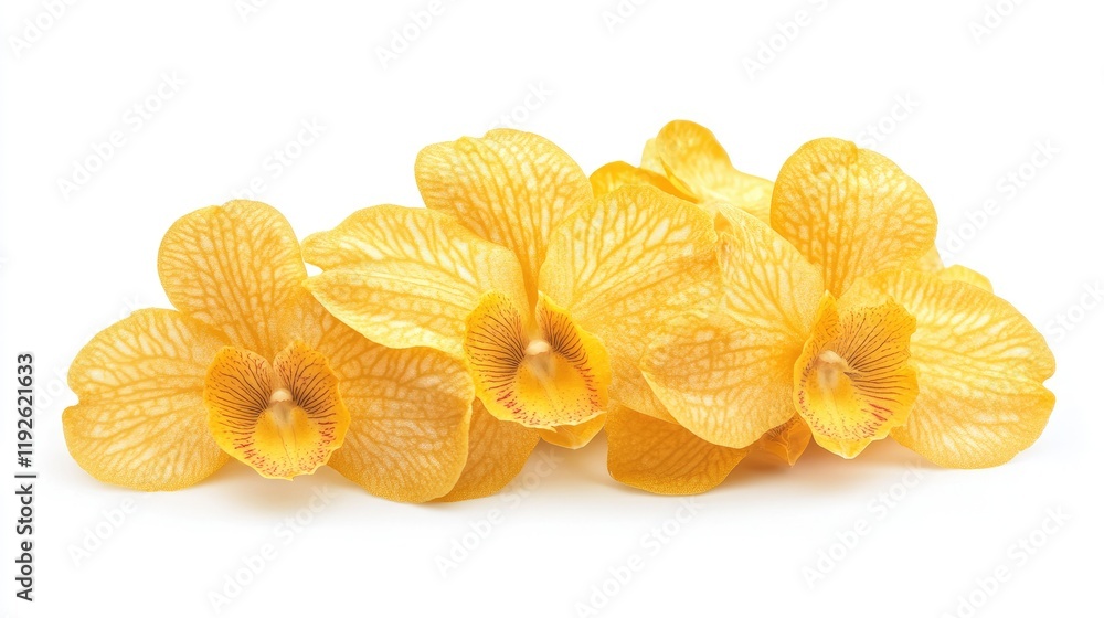 Aufkleber vibrant yellow vanda orchids elegantly arranged on a pristine white background showcasing their intr
