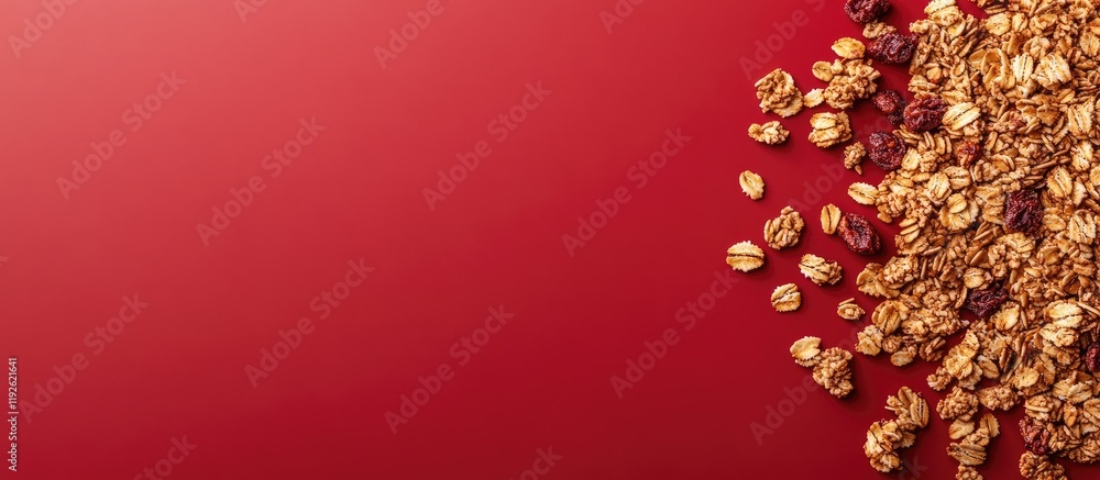 Aufkleber Granola banner on vibrant red background with ample empty space for customizable text or branding elements