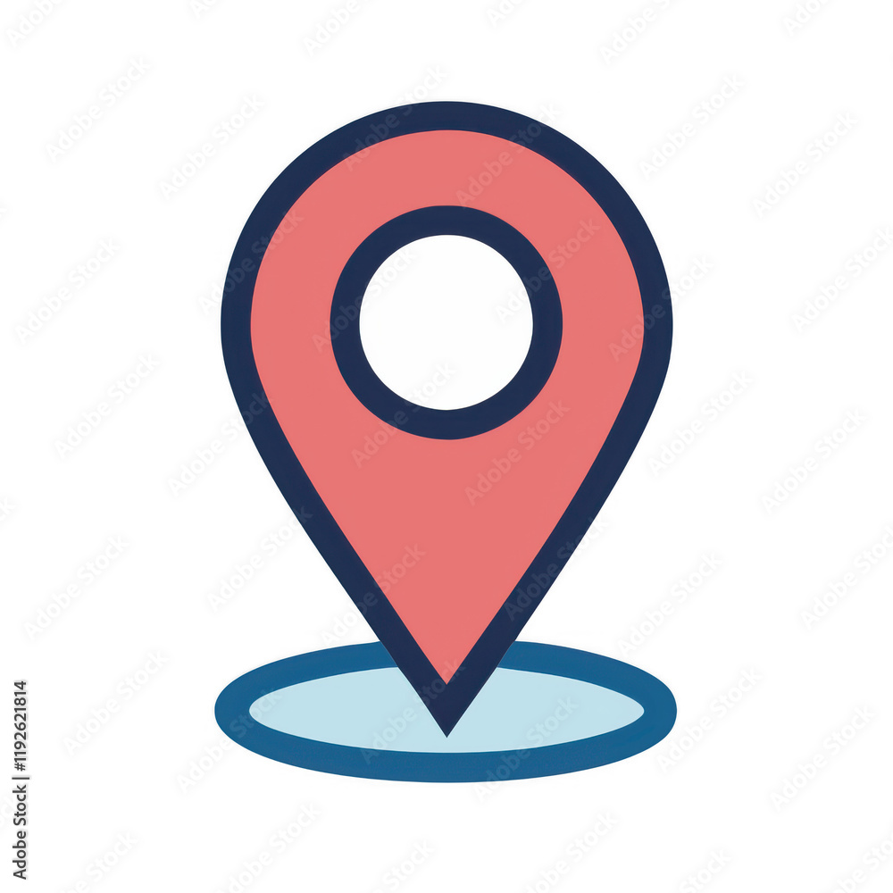 Poster a vibrant location pin icon featuring a circular white center, set against a stylized base, symboliz