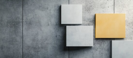 Minimalist banner design featuring geometric shapes on a textured concrete background with ample empty space for customizable text